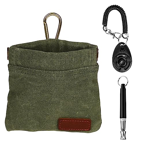 cambk Dog Treat Pouch Training Kit, Small Puppy Treat Bag with Clip for Leash, Hands Free Auto Closure Pouches with Dog Clicker and Silent Whistle for Pet Training