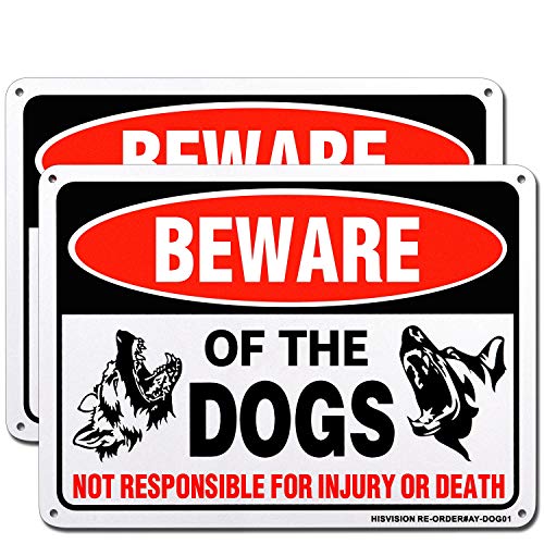 Beware of Dog Sign, 2 Pack 10'x 7' Rust Free .40 Aluminum, UV Printed- Professional Graphics- Easy to Mount- Indoor Or Outdoor Use- Beware of Dog Warning Signs for Home and Business