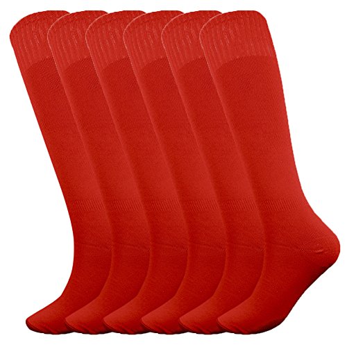 Fitliva Unisex Classic Tube Dresses Knee High Stockings Bright Color Sport Socks(6Pack-Red)