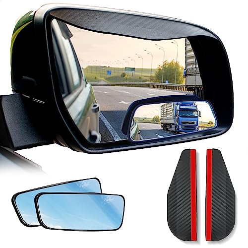 EcoNour Blind Spot Car Mirror (2 Pack) | Wide Angle Mirror for 3x Larger View | Universal Car Rear View Mirror with Rain Guard | Side Mirror Blind Spot with Adjustable Stick for Cars, SUVs, and Trucks