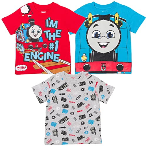 Thomas & Friends Tank Engine Toddler Boys 3 Pack Athletic Pullover T-Shirts Blue/Gray/Red 4T