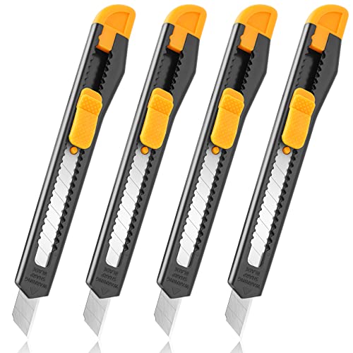 TIFICAL 4 Pack Box Cutter Retractable, Utility Knife 9MM Wide Snap-Off Blades, Exacto Knife for Cutting Box, Wrapping, Cardboard, Extended Razor Knife, Box Opener Perfect for Office, Home, School