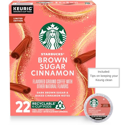 Brown Sugar Cinnamon Coffee K-Cup Pods with Tips on Keeping your Keurig Machine Clean - Medium Roast Coffee K-Cups - 1 Box with 22 K-Cup Pods