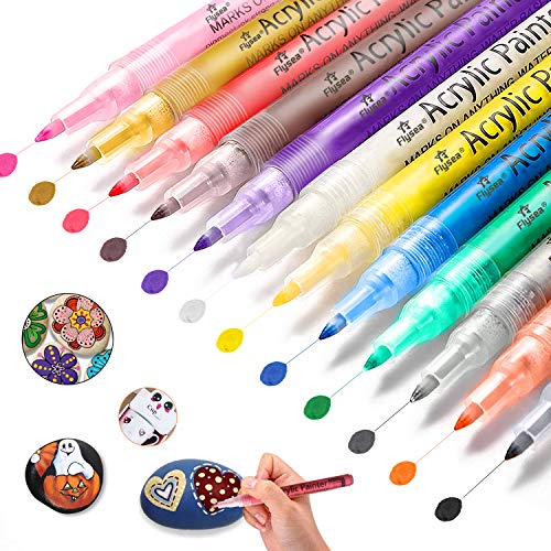 esonstyle Acrylic Paint Pens, Paint Markers Extra-fine Tip, 12 Colors Paint Pens for Rock Painting, Wood, Ceramic, Glass, Stone, Fabric & DIY Mug Design