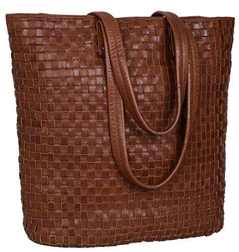 ANTONIO VALERIA Ava Redwood Braided Leather Tote/Top Handle Shoulder Bag for Women