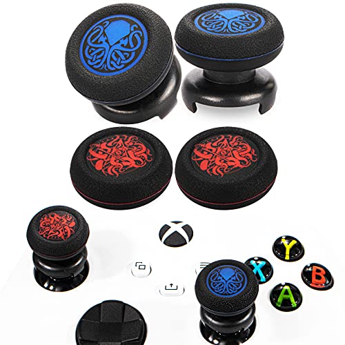 Playrealm FPS Thumbstick Extender x 2 & Printing Rubber Silicone Grip Cover x 4 for Xbox Series X/S & Xbox One Controller(Cthulhu Blue&Demon Tentacle)