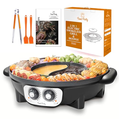 Food Party 2 in 1 Electric Smokeless Grill and Hot Pot