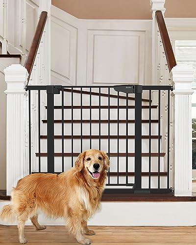 Cumbor 29.7-46' Baby Gate for Stairs, Mom's Choice Awards Winner-Auto Close Dog Gate for the House, Easy Install Pressure Mounted Pet Gates for Doorways, Easy Walk Thru Wide Safety Gate for Dog, Black