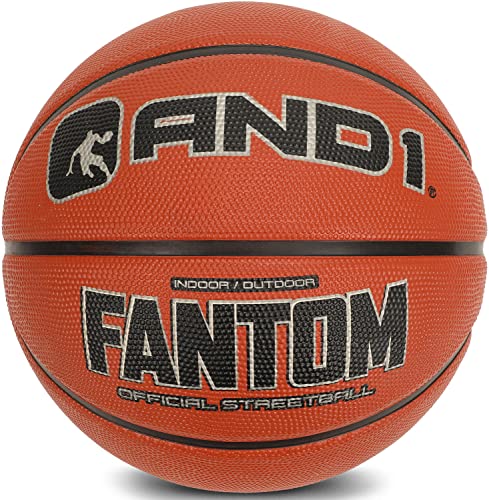 AND1 Fantom Rubber Basketball - Official Size Streetball, Made for Indoor and Outdoor Basketball Games - Sold Deflated (Pump NOT Included), Orange, Size 7