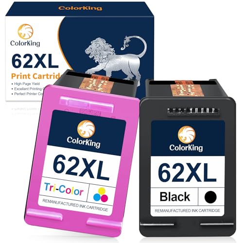 ColorKing 62XL Ink Cartridges Black and Color Replacement for HP 62XL 62 XL Ink Cartridges to Used with HP Envy 7640 7645 5660 5540 5640 OfficeJet 5740 8040 OfficeJet Mobile 250 200 (Black, Tri-Color)