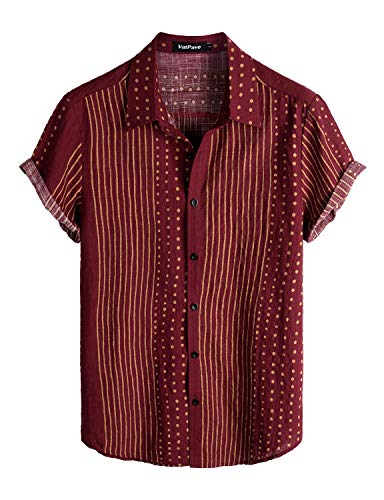 VATPAVE Mens Casual Short Sleeve Button Down Shirts Regular Fit Hawaiian Summer Shirts X-Large WineRed