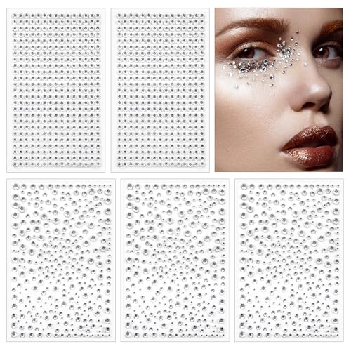 OUTUXED 1725pcs Face Gems Rhinestones Stickers, Self Adhesive Face Jewels Stickers, 3/4/5/6 MM Stick on Rhinestones for Face, Hair, Craft, Nail, Clothes, Shoes