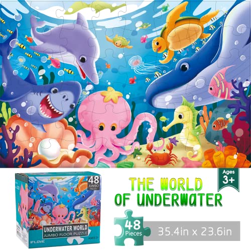 Jumbo Floor Puzzle for Kids Underwater Jigsaw Large Puzzles 48 Piece for Toddler Children Learning Preschool Educational Intellectual Development Toys 3-5 4-8 Years Old Gift for Boys and Girls