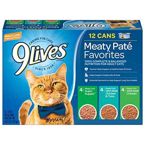 9Lives Paté Favorites Wet Cat Food Variety Pack, 5.5 Ounce (Pack of 12)