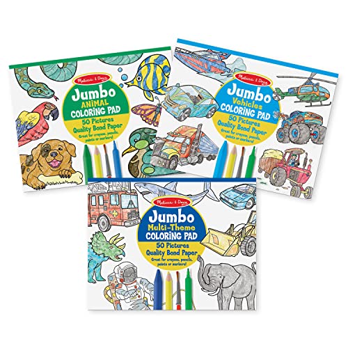 Melissa & Doug Jumbo 50-Page Kids' Coloring Pads Set - Animals, Vehicles, and More