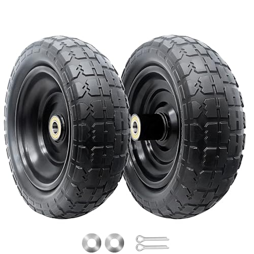 10-Inch Solid Replacement Tire and Wheel 4.10/3.50-4' - Flat Free Tires for Cart, Dolly, Hand Truck, Generator, Lawnmower, Garden Wagon with 5/8” Axle Bore Hole - Double Sealed Bearings (2)