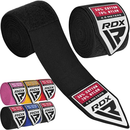 RDX Boxing Hand Wraps Inner Gloves, 180 Inch 4.5m Elasticated Thumb Loop Bandages, Mexican Style Under Mitts Wrist Wrap Protection Muay Thai MMA Kickboxing Martial Arts Punching Bag Training Men Women