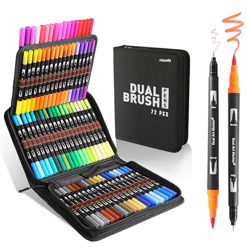 Dual Brush Marker Pens,72 Colors Markers Set,Double Tip Brush Pens Art Markers for Kids Adult Coloring Book Hand Lettering Journaling Note Calligraphy Drawing Art Supplies Kit,For Gifts