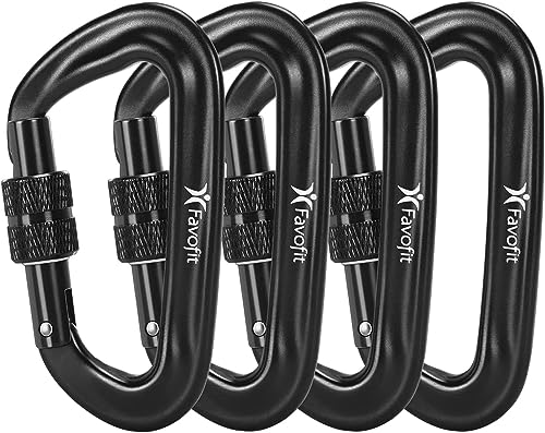 Locking Carabiner Clips Heavy Duty - Favofit 12KN (2697 lbs) Strong Caribiniers for Hammock - Ultralight D-Ring Carbineers for Outdoor Camping Hiking Backpacking Keychain Dog Leash (Screwgate)