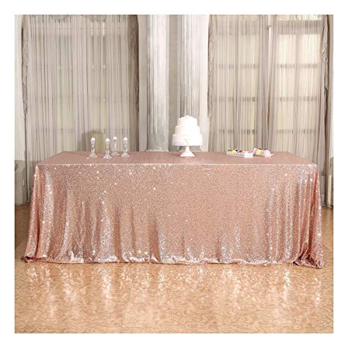 Poise3EHome 50×72'' Rectangle Rose Gold Sequin Tablecloth Party Cake Dessert Table Exhibition Events, Rose Gold