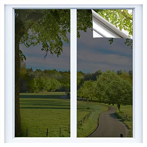 RTTECH Window Film Privacy One Way Mirror Window Tint for Home Sun UV Blocking Heat Control Daytime Privacy Solar Film Static Cling for Residential Office 17.5x78.7 Inches Black-Silver