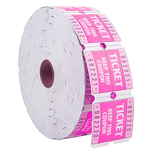 L LIKED Raffle Tickets Double Roll 2000 Tickets Consecutively Numbered 50/50 Raffle Tickets for Event Party Prize Drawing Perforated Stubs (Easy Read Pink)