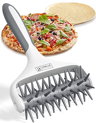 Orblue Pizza Dough Docker, Pastry Roller with Spikes, Pizza Docking Tool for Home & Commercial Kitchen - Pizza Making Accessories that Prevent Dough from Blistering Gray