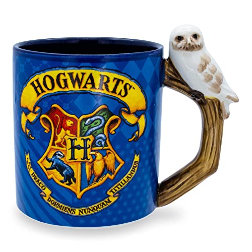 Silver Buffalo Harry Potter Hogwarts House Crest Sculpted Owl Handle Ceramic Coffee Mug, 20-Ounces