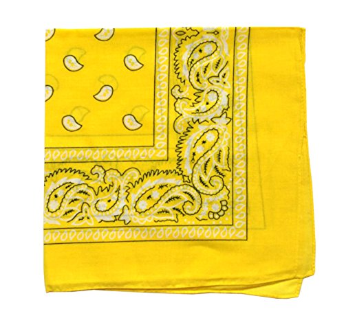 combocube 12 Pack(one dozen) Multi-Purpose novelty Yellow Cotton Paisley Cowboy Bandanas Headband for Men,Women and Child