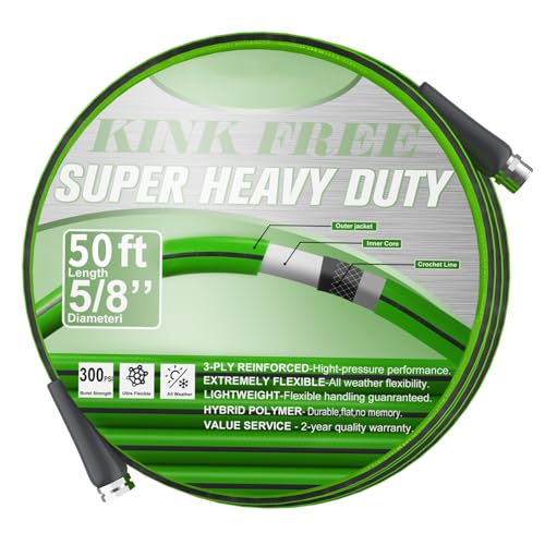 GUKOK Garden Hose 5/8 in. x 50 ft, Heavy Duty, Lightweight Water Hose, 3/4 Solid Male Female Fittings,Drinking Water Safe, 600 Burst PSI