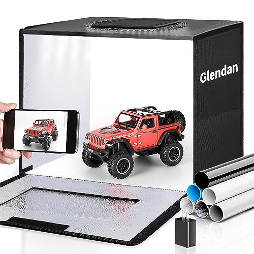 Glendan Portable Light Box Photography, 16'x12' Professional Dimmable Photo Box with 112 High Color Rendering Index LED Lights & 8 Color PVC Backdrops for Jewelry and Small Item Product Photography