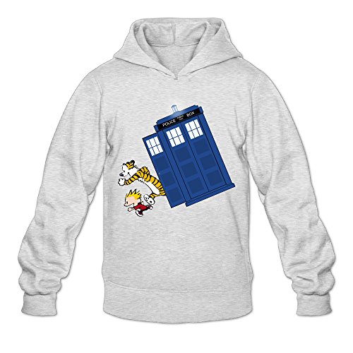 YQUE Men's Calvin and Hobbes Doctor with Who Hoodies Hooded Sweatshirt Size S Ash