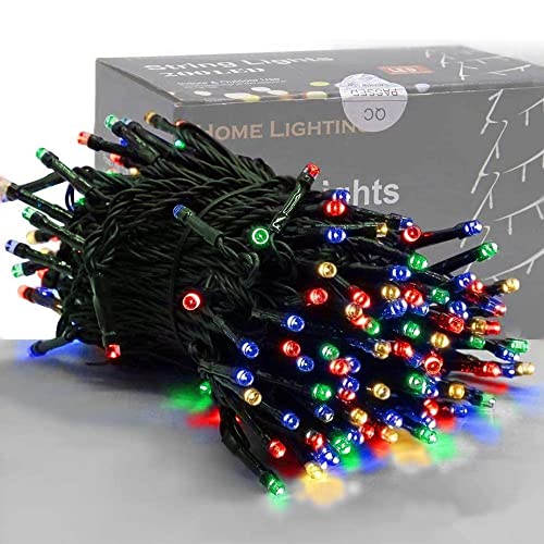 HOME LIGHTING 66ft Christmas Decorative Mini Lights, 200 LED Green Wire Fairy Starry String Lights Plug in, 8 Lighting Modes, for Indoor Outdoor Xmas Tree Wedding Party Decoration (Multicolor)