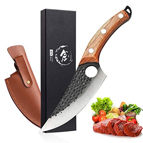 Golden Bird Viking Knife Meat Cleaver Knife Hand Forged Boning Knife with Sheath Butcher Knives High Carbon Steel Fillet Knife Chef Knives for Kitchen, Camping, BBQ