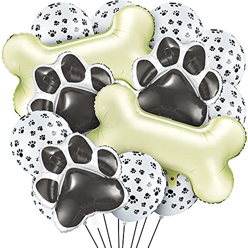 46 Pieces Dog Themed Balloons Include 40 Pieces Dog Paw Print Latex Balloons 3 Pieces Bone Shaped Foil Balloons and 3 Pieces Dog Paw Print Foil Balloons Props for Pets Kids Birthday Party Decorations