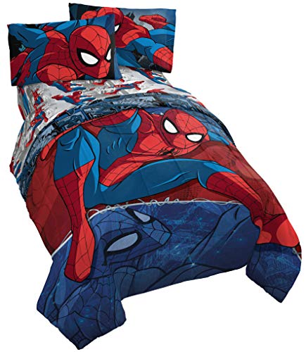 Jay Franco Marvel Spiderman Burst 4 Piece Twin Bed Set - Includes Reversible Comforter & Sheet Set - Bedding - Super Soft Fade Resistant Microfiber - (Official Marvel Product)