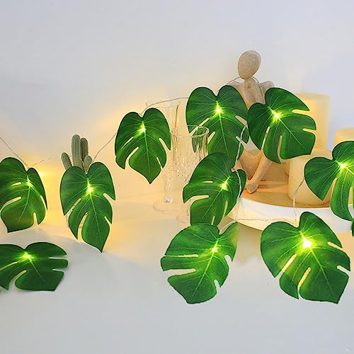 WEISPARK 20 LED Palm Leaves String Lights, Tropical Artificial Monstera Leaf Wall Hanging Vine Leaf for Hawaiian Luau Party Jungle Theme Beach Birthday Home Decorations