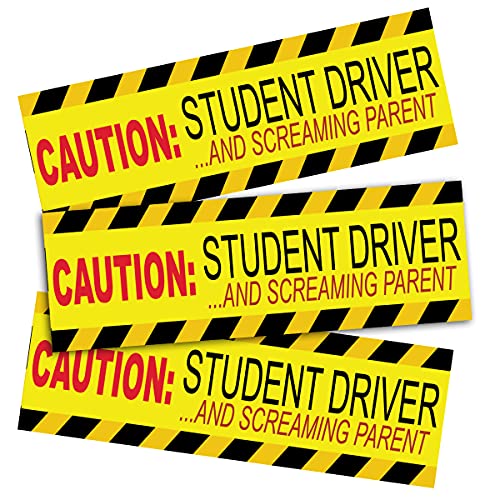 Zone Tech 3 Pcs “Caution Student Driver and Screaming Parent” Funny Magnetic Sticker-Premium Quality Car Safety Vehicle New Driver Yellow Reflective Sign