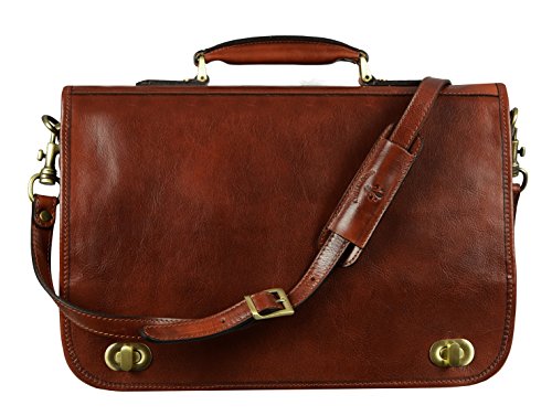 Time Resistance Leather Briefcase for Men - Italian Full Grain Leather Laptop Bag - Messenger Bag - Gift Box Included