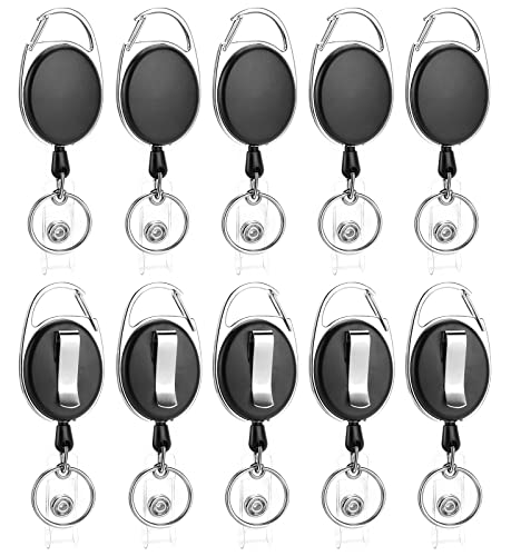10 Pack Retractable Badge Reel with Carabiner Belt Clip and Key Ring Retractable ID Badge Holders for Office Worker Doctor Nurse