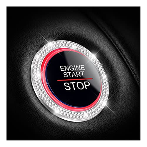 Car Bling Crystal Rhinestone Engine Start Ring Decals, 2 Pack Car Push Start Button Cover/Sticker, Key Ignition Knob Bling Ring, Sparkling Car Interior Accessories for Women (Silver)