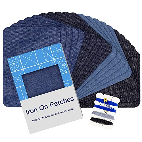 HTVRONT Iron on Patches for Clothes, 20PCS Denim Patches for Jeans Kit 3' by 4-1/4', 4 Shades of Iron on Patches for Jeans, Jean Patches for Inside Jeans & Clothing Repair