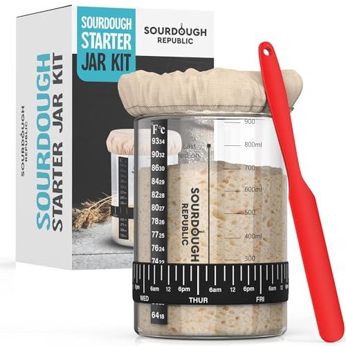 Hemlock Home Brewing Sourdough Starter Jar Kit, 36 oz, Sourdough Bread Baking Supplies, Sourdough Starter Jar, Glass Sourdough Starter Crock, Wide Mouth Sourdough Jar, Glass Sourdough Container