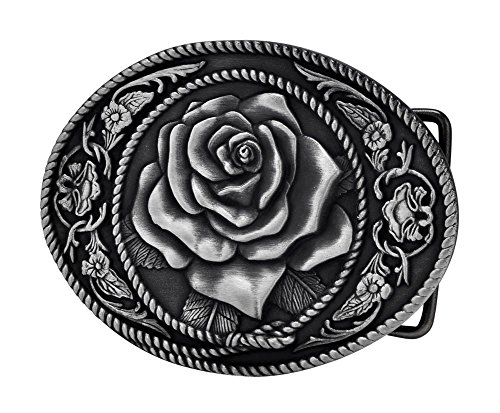 Buckle Rage Adult Womens Western Vintage Rose Ornate Rope Belt Buckle Silver