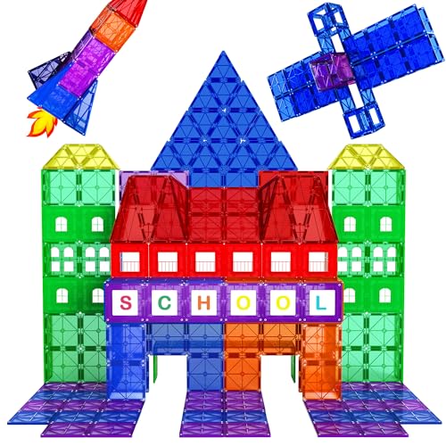 Playmags 100-Piece Magnetic Tiles Building Blocks Set, 3D Magnet Tiles for Kids Boys Girls, Educational STEM Toys for Toddlers…