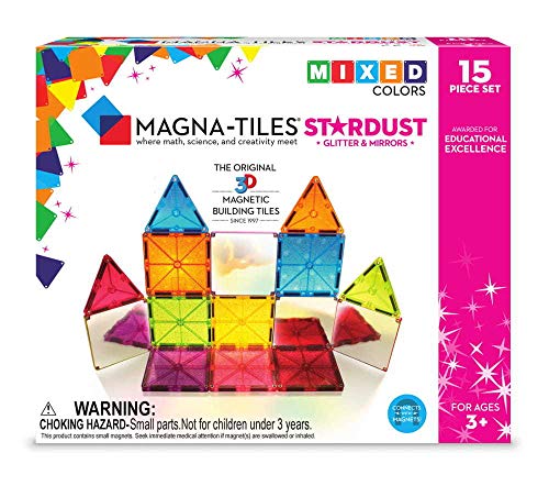 MAGNA-TILES Stardust 15-Piece Magnetic Construction Set, The ORIGINAL Magnetic Building Brand, 3-99 Years with 4 Mirrored Squares