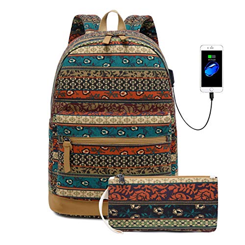 Goodking Bohemian Waterproof Laptop Backpack for Women/Girls, Stylish College School Backpack with USB Charging Port