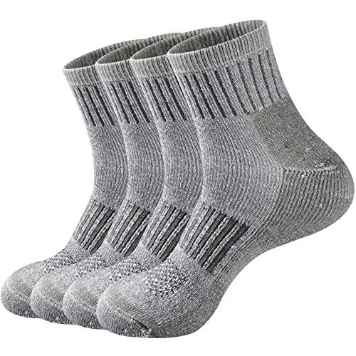 ECOEY Men's Merino Wool Cushioned Hiking Trekking Socks 4 Pairs, Quarter Length with Moisture Wicking (Olive, US Shoe Size: Men 12-15/Women 13.5-15.5)