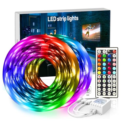 DAYBETTER Led Strip Lights 32.8ft RGB Color Changing Lights Strip for Bedroom, Desk, Home Decoration, with Remote and Power Supply