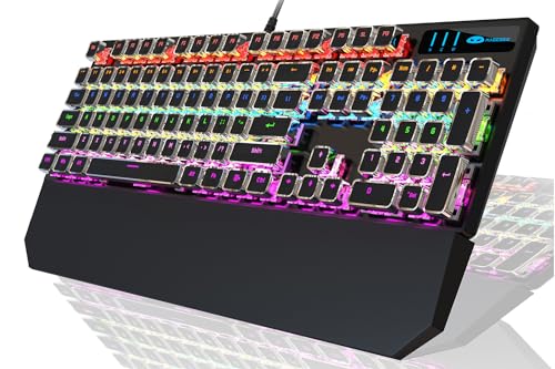 Camiysn Typewriter Style Mechanical Gaming Keyboard, Black Retro Punk Gaming Keyboard with RGB Backlit, 104 Keys Blue Switch Wired Cute Keyboard, Unique Square Keycaps for Windows/Mac/PC